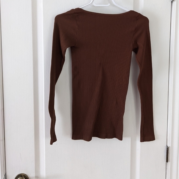 Free People Casual Friday ribbed lace Long Sleeve cappuccino brown Medium Large - Picture 7 of 10